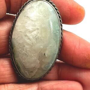 Vintage Silver Plated Oval Stone Brooch Moonstone? Opal? 1.75” C Catch